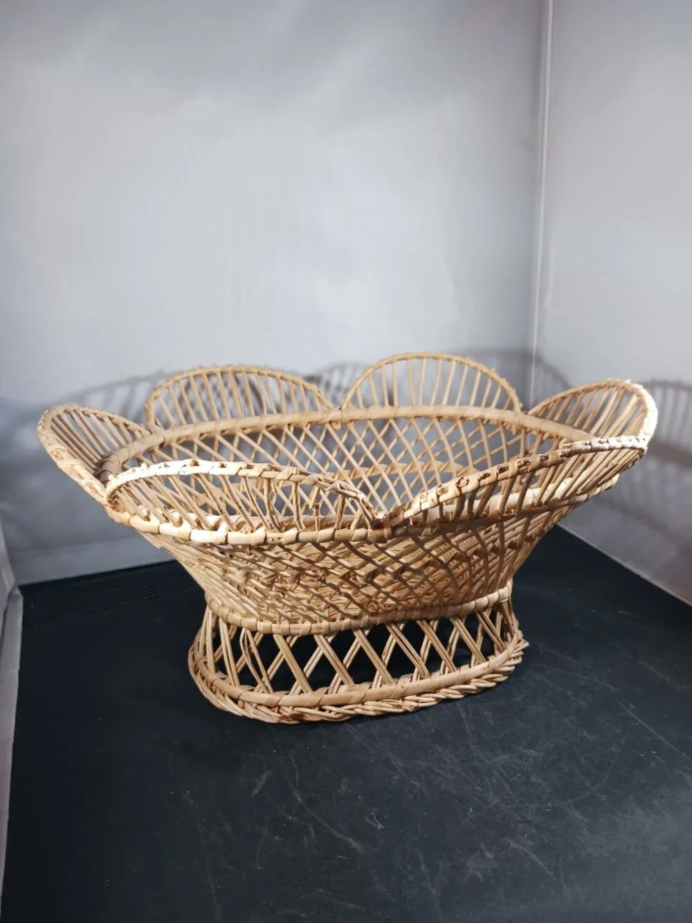 Vintage BOHO Wicker Pedestal Basket